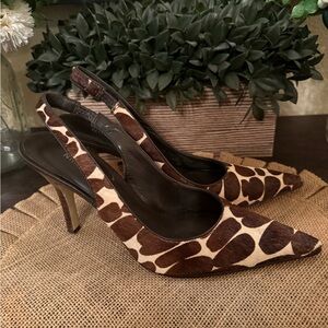 Nine West Brown and Cream Patterned Heels